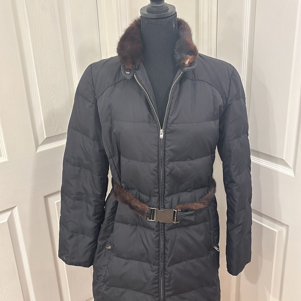 MaxMara Weekend Black Puffer Winter Coat Jacket with Fur Trim Women’s size 6 - Picture 2 of 12